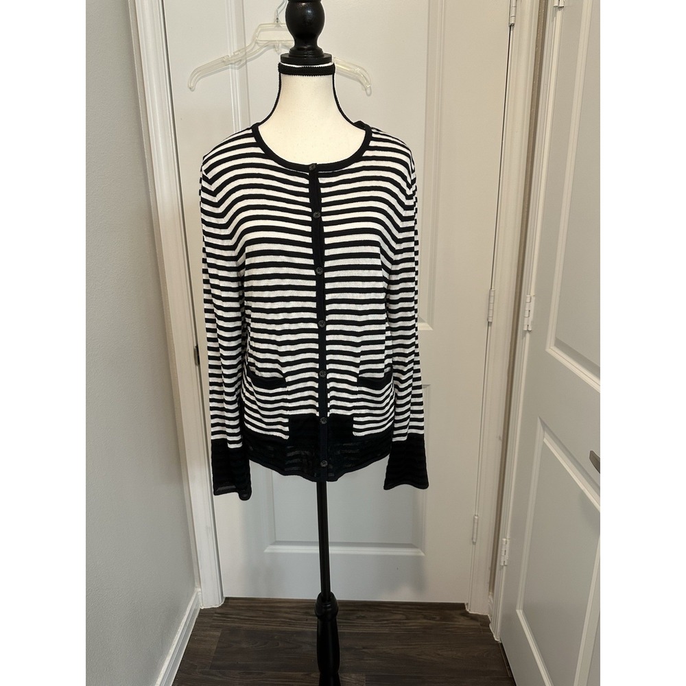 Vintage‎ Y2K St. John Sport Navy & White Striped Cardigan - Size Large